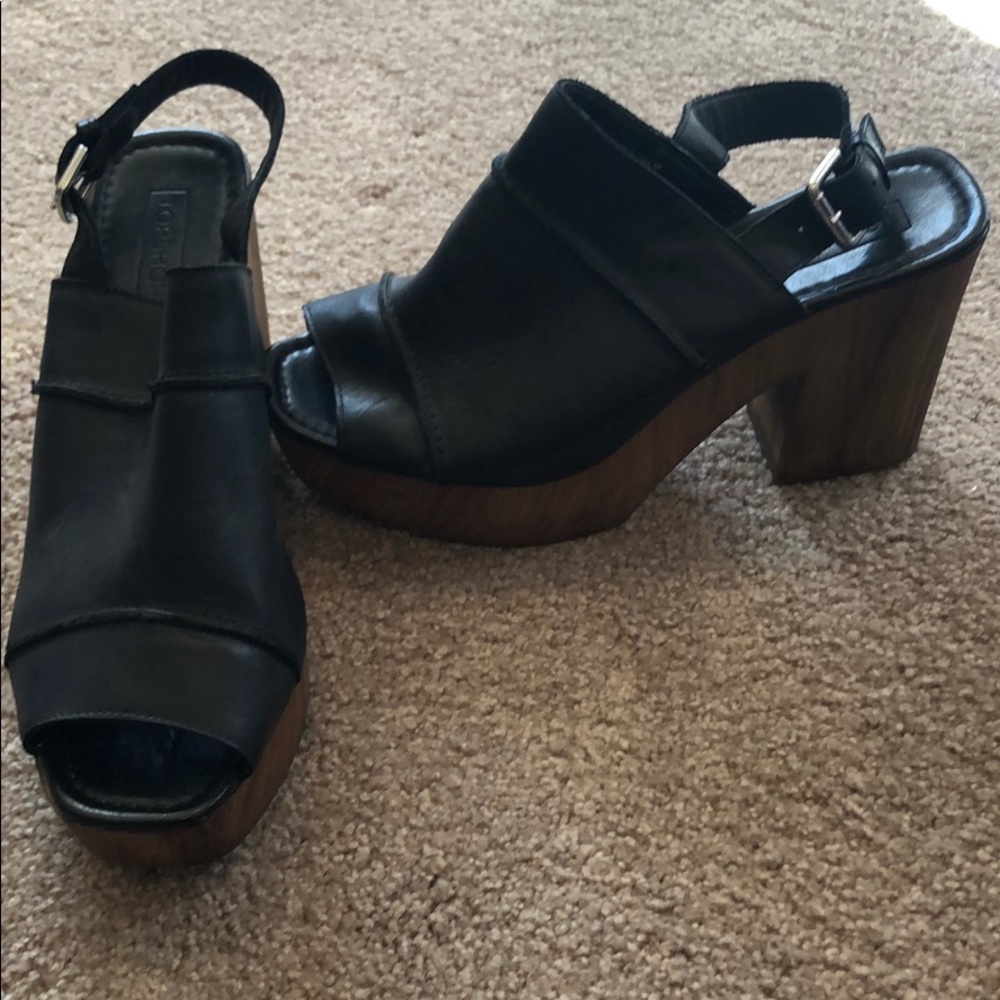 Top shop black leather and bamboo heel. Platform